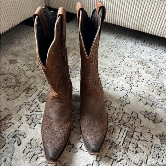 Brown Studded Leather Cowboy Boots - Picture 2 of 4